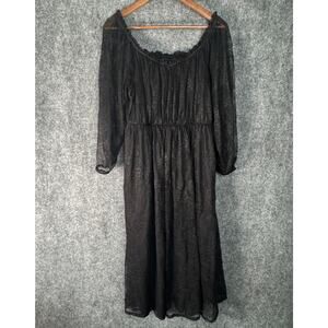 Lane Bryant Dress Women 14 Black Lace Off the Shoulder Midi Whimsygoth Fit Flare